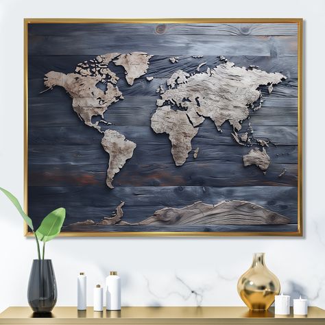 This beautiful "Rustic Routes World Map I" Framed Canvas Art is printed using the highest quality fade resistant ink on canvas. Every one of our Map Framed Wall art is printed on premium quality cotton canvas. Wood World Map Wall Art, World Map Framed Wall Art, Wood World Map, World Map Decor, Map Canvas Art, World Map Canvas, World Map Wall Art, Map Decor, Framed Maps