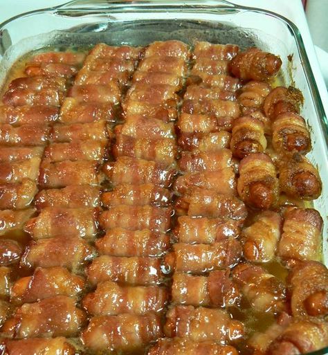 BACON WRAPPED SMOKIES WITH BROWN SUGAR AND BUTTER - Delish Grandma's Recipes Wrapped Smokies, Smokies Recipe, Bacon Wrapped Smokies, Little Smokies, Brown Sugar Bacon, Bacon Appetizers, Stick Butter, Incredible Recipes, Bacon Recipes