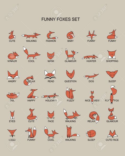 Fox icons, collection for your design. Vector illustration Stock Vector - 57955801 Orange Living Room Ideas, Fox Drawing Sketches, Funny Foxes, Sustainable Living Room, Fox Sketch, Cute Fox Drawing, Fox Drawing, Fox Pictures, Fox Illustration