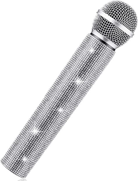 Taylor Swift Microphone, Microphone Prop, Fake Microphone, Bling Rhinestones, Rhinestone Projects, Taylor Swift Party, Silver Accessories, Taylor Alison Swift, Halloween Cosplay