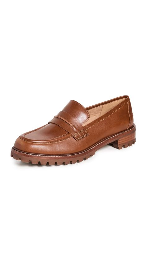 PRICES MAY VARY. Rubber sole Contrast welt stitching Heel: 1.5in / 35mm Stacked heel Round toe A timeless classic, these Madewell loafers feature a traditionally styled upper in rich brown leather, as well as a substantial lug sole. Jeans, trousers, and skirts will all work well with this pair. Madewell Loafers, Nordstrom Women, Fashion Shoes Flats, Brown Loafers, Navy And Brown, Shoe Style, Stacked Heel, Leather Loafers, Loafers For Women