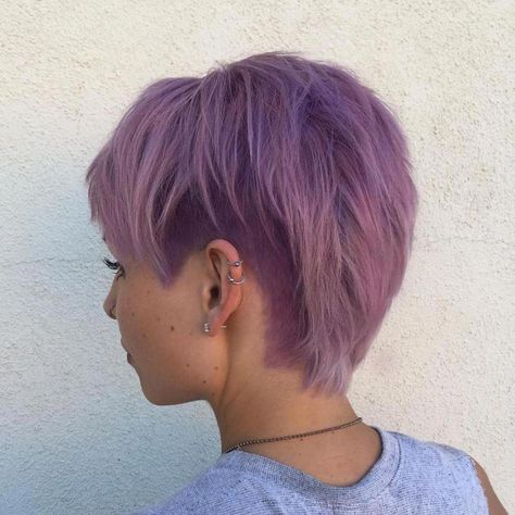 The Pixie-Slash-Mohawk #shortlayeredpixie Short Haircuts Easy To Style, Queer Mullet Short, Short Punk Hairstyles, Girl Mohawk, Short Purple Hair, Choppy Pixie, Mullet Hair, Mohawk Haircut, Layered Pixie