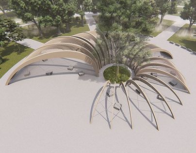 Garden Pavilion Architecture, Nature Pavilion, Curved Pavilion, Curved Architecture, Dome Architecture, Biomimicry Architecture, Butterfly Pavilion, Museum Plan, Pavilion Plans