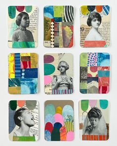 Collage Artwork Paper, Greeting Card Collage Ideas, Collage And Mixed Media, Jennifer Wilkin Penick, Collage Cards Ideas, Index Card Art Ideas, Artist Trading Cards Inspiration, Card Collage Ideas, Collage Art Design Ideas