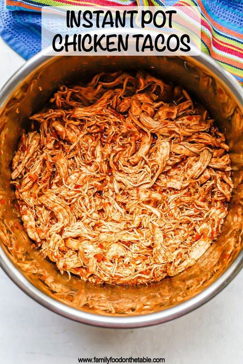 Instant Pot chicken tacos is just 4 ingredients and minutes to prep, with such yummy flavor! Use for tacos, nachos, bowls, salads and more! Easy Pulled Chicken, Chicken In Instant Pot, Chicken Breast Tacos, Buffalo Chicken Recipe, Instant Pot Buffalo Chicken, Shredded Buffalo Chicken, Buffalo Chicken Recipes, Shredded Chicken Tacos, Chicken Taco Recipes