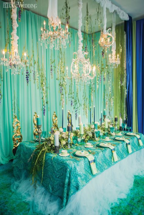 Under The Sea Mermaid-Inspired Wedding Theme | ElegantWedding.ca Mermaid Wedding Ideas, Sea Wedding Theme, Little Mermaid Wedding, Dark Mermaid, Mission Inn, Ocean Birthday, Sea Wedding, Under The Sea Theme, Teal Wedding