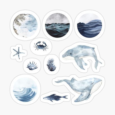 Sea Aesthetic Sticker, Elemental Blue Aesthetic, Sea Stickers Aesthetic, Blue Theme Stickers Printable, Watercolor Stickers Printable, Ocean Aesthetic Stickers, Ocean Themed Stickers, Blue Stuff Aesthetic, Blue Stickers Png