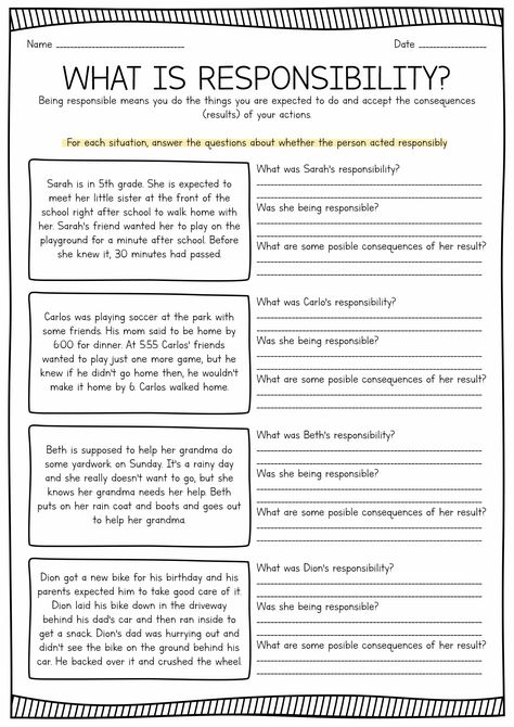 Responsibility Worksheets For Kids, Aba Social Skills Activities, Teaching Responsibility Activities, Life Skills For Teens Free Printable, Kids Therapy Worksheets, Parenting Skills Worksheets, Responsibility Activities For Kids, Aba Worksheets, Responsibility Worksheet