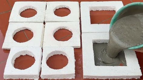 Styrofoam Garden Ideas, Cement Molds Diy Patio, Styrofoam Diy Ideas, Concrete Molds Diy How To Make, Cement Diy Ideas, Cement Molds Concrete Projects, Styrofoam Crafts Diy Projects Ideas, Cement Art Concrete Projects, Cement Crafts Videos