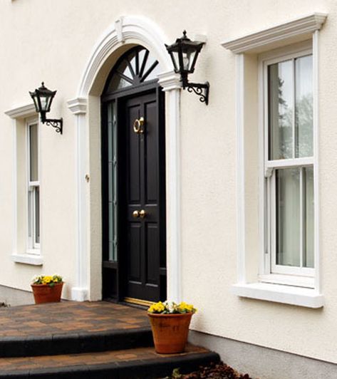 Slaney Plaster Mouldings - Door Surrounds Front Door Surround Ideas, Door Pediment Exterior, Exterior Window Trim Ideas Stucco, Exterior Window Moulding, Window Plastering Design Exterior, Architrave Door Frames Classic, Exterior Window Molding, Exterior Window Sill, Exterior Door Frame