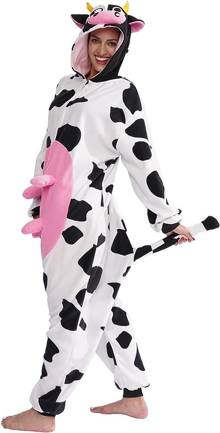 Cow Pajamas, Adult Onesie Pajamas, Animal Cosplay, Halloween Costume Suit, Costume For Men, Pajama Costume, Black Onesie, Cow Costume, Onesie Costumes