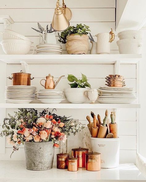 Liz Marie Blog, Decoration Inspiration, Living Room Makeover, Boho Home, Kitchen Shelves, Kitchen Style, Kitchen Space, Rustic Kitchen, Shelf Decor