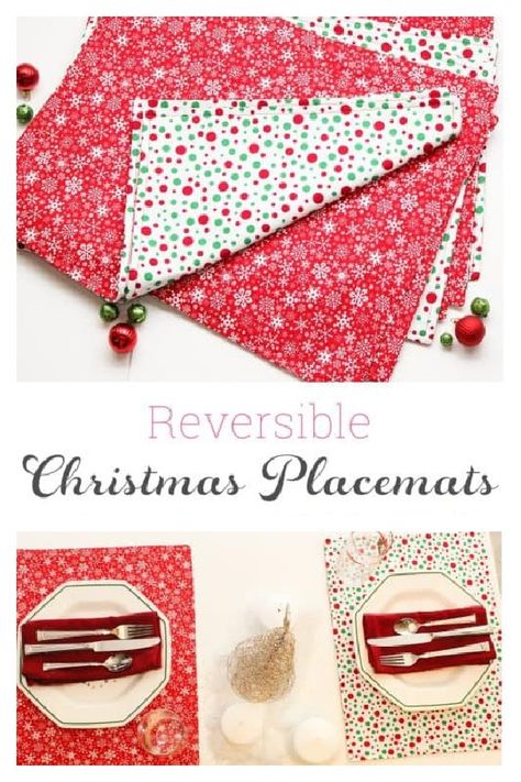 Holiday Reversible Placemats Free Sewing Pattern Round Placemats Patterns, Easy Placemats To Sew Free Pattern, Christmas Placemats Pattern Free, Diy Christmas Placemats, Placemats Ideas Diy, Diy Placemats Fabric, Christmas Place Mats, Easy Placemats, Fabric Art Diy