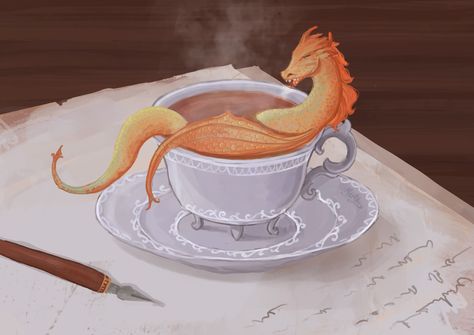 Coffee Dragon Art, Tea Dragons, Coffee Dragon, European Mythology, Tea Dragon, Fire Song, Dragon Chino, Tiny Dragon, Dragon Dreaming