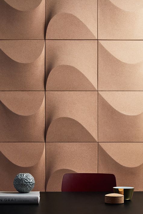 wall panel made of cork for Abstracta - ScandinavianDesign.com - Cork wall options for sound reduction + style Tv Fal, Acoustic Ceiling Panels, Wall Paneling Diy, Wall Panel Design, Acoustic Design, Cork Wall, 3d Panels, Acoustic Wall Panels, Acoustic Wall