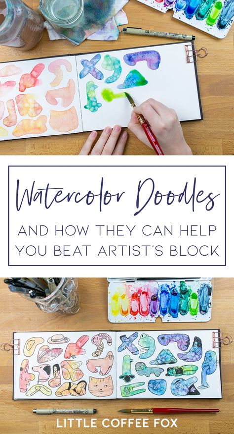 Mindful Art Watercolor, Doodle On Watercolor, Watercolour Doodles Simple, Creative Block Overcoming, Doodles On Watercolor, Doodles And Watercolor, Simple Watercolor Designs, Sharpie Watercolor Art, Watercolor Challenge For Beginners