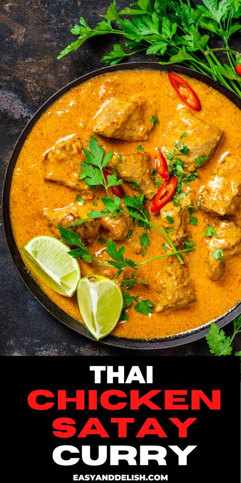 Chicken Satay Dinner, Satay Curry Recipe, Chicken Thai Curry Recipe, Chicken Satay Curry Recipe, Satay Chicken Curry, Thai Satay Chicken, Crockpot Thai Recipes, Slow Cooker Chicken Satay, Thai Crockpot Recipes