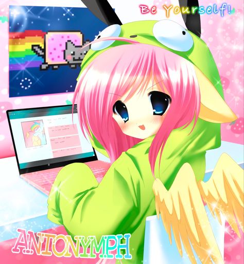 ANTONYMPH fluttershy moe 2000s animeart Instagram, Hair, Pink, Anime, An Anime, Pink Hair, Laptop, Computer, Screen