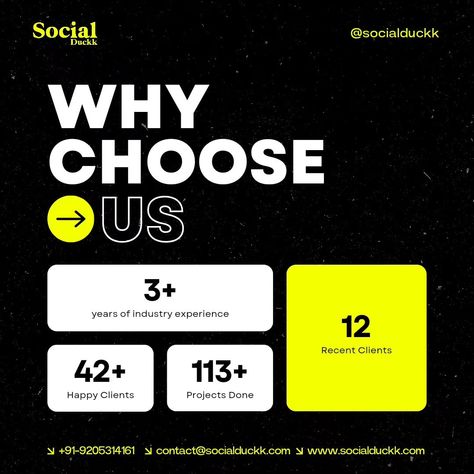 🌟 Why Choose Us? Your Success is Our Passion! 🌟 With years of experience in the marketing industry, our agency has been transforming brands and driving success. We are proud to share our journey with you: 3+ years of expertise 42+ happy clients 113+ successful projects Our team is dedicated to crafting personalized marketing strategies that resonate with your audience and elevate your brand. From digital campaigns to brand development, we do it all with a touch of creativity and innovation... Why Choose Us Design, Website Design Creative Ads, Why Choose Us Creative Ads, Did You Know Post Design Ideas, Marketing Company Branding, Marketing Agency Post Ideas, Marketing Agency Creative Ads, Brand Creative Ads, Creative Campaign Ideas