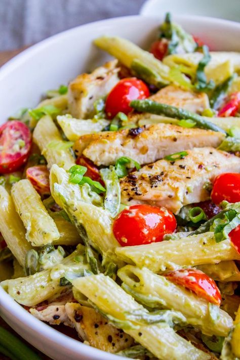 Green Beans And Cherry Tomatoes, Penne Pesto, Chicken Penne, The Food Charlatan, Food Charlatan, Frozen Green Beans, Pesto Chicken Pasta, Pesto Chicken, Canned Chicken