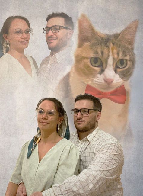 #80s #newlyweds #family #cat #photo  A retro family photo of an 80s newlywed couple and their Cringe Family Photoshoot, 80s Christmas Photoshoot, Funny Couple Studio Photoshoot, Family Portrait With Cat, 80s Couples Photoshoot Funny, Engagement Photoshoot Ideas Funny, 80s Cringe Photoshoot, 80s Awkward Couple Photoshoot, Funny Couple Poses Photo Ideas