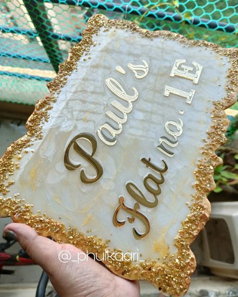 Handcrafted customised resin nameplate Resin Name Plates For Home Doors, Resin Name Plate, Resin Nameplate, Resin Arts, Name Plates For Home, Name Plate Design, Resin Ideas, Resin Design, Resin Craft