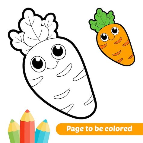 Vector coloring book for kids carrot vec... | Premium Vector #Freepik #vector #activity-book #worksheet #color-book #kids-puzzle Coloring Books Kids, Book Worksheet, Barbie Painting, Carrot Colour, Coloring Books For Kids, Kawaii Fruit, English Activities For Kids, Fruit Coloring Pages