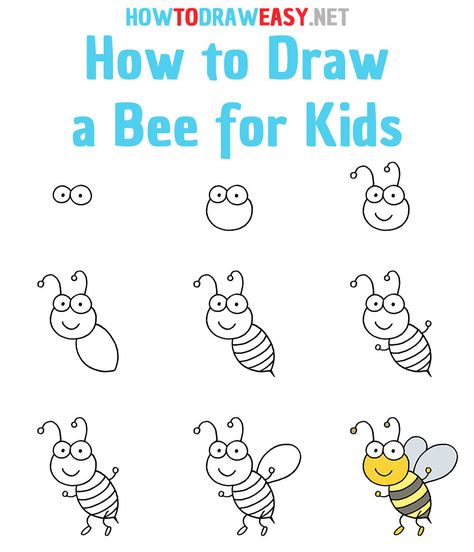 How to Draw a Bee Step by Step #Insect #Insects #InsectDrawing #HowtoDrawaBee #BeeDrawing #Bee #HowtoDrawaBeeEasy #EasyDrawings #HowtoDraw #DrawingTutorials #StepbyStepDrawings Drawing A Bee Step By Step, Insects Drawing For Kids, Drawing Bees Step By Step, How To Draw A Bee Step By Step, Draw A Bee, How To Draw A Bee, How To Draw Insects, Bees For Kids, Trin For Trin Tegning