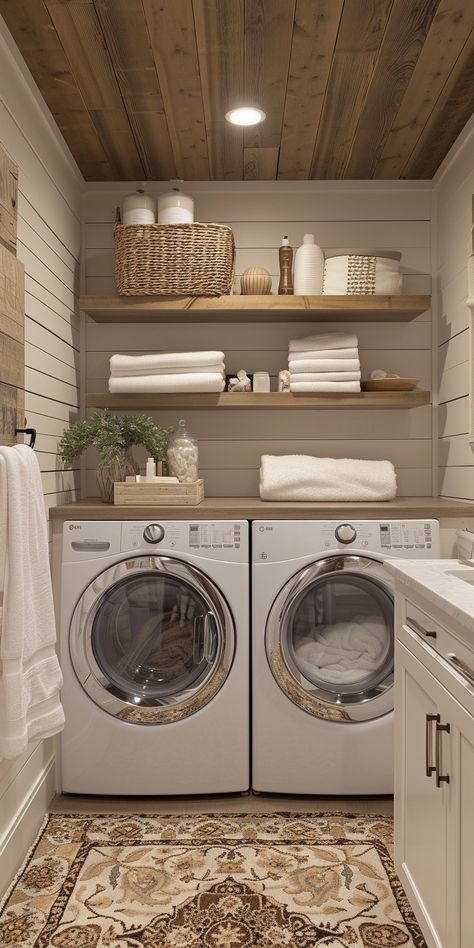 Cute Laundry Rooms Ideas, Cute House Ideas Interior, Laundry Side By Side, Zen Laundry Room, Small House Makeover Interior, Powder Room And Laundry Combo, Small First Home Ideas, Laundry Room Ideas Large Space, Small First House Ideas