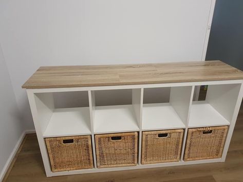 $8 Bunnings buy transforms plain Ikea cube: 'So much nicer!' Ikea Cube, Ikea Storage Cubes, Ikea Cubes, Koti Diy, Diy Dollhouse Furniture Easy, Furniture Cheap, Cube Shelves, Diy Play Kitchen, Diy Kitchen Furniture