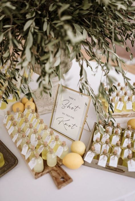 Wedding Ideas Mediterranean, Portofino Wedding Theme, Italy Wedding Centerpieces, Mediterranean Decor Wedding, Mediterranean Wedding Favors, Wedding Favors Lemoncello, Wedding Table Decorations Italy, Italian Wedding Party Favors, Tuscany Wedding Table Settings