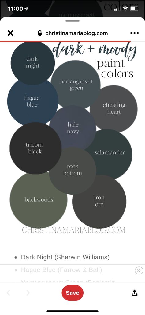 Calming Dark Paint Colors, Moody Color Schemes For The Home, Moody Blue Master Suite, Blue Black Accent Wall, Dark Blue Wall Color Paint Colours, Midnight Blue Accent Wall Living Room, Dark Blue Almost Black Paint, Goth Bedroom Color Schemes, Navy Black Paint Color