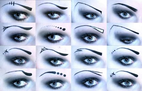 Goth eyebrows Gothic Eyebrows, Goth Eyebrows, Goth Eye Makeup, Eyeliner Designs, Eyebrow Design, Punk Makeup, Arte Peculiar, Swag Makeup, Simple Makeup Looks