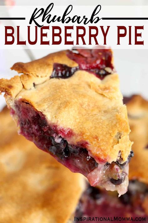 Rhubarb Blueberry Pie is a fresh pie that is the perfect summer dessert. This pie will liven up your dessert table with it's sweet and fresh taste. #inspirationalmomma #rhubarbblueberrypie #rhubarbpie #rhubarb #blueberries #homemadepie #pierecipes Blueberry Rhubarb Bars, Rhubarb Berry Pie, Rhubarb And Blueberry Recipes, Blueberry Rhubarb Recipes, Rhubarb Blueberry Recipes, Blueberry Rhubarb Pie, Rhubarb Crumble Recipes, Rhubarb Recipes Pie, Blueberry Rhubarb