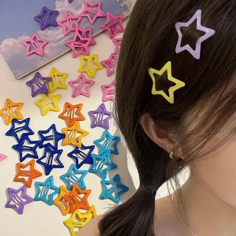 Get your order now: 10pcs Colorful Star BB Hair Clips Y2K Women Grils Cute Metal Star Hairpin Side Barrettes Hair Grip Headwear Hair Accessories Men Women Novastyletees