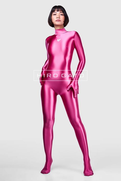 Satin Spandex Catsuit Rose Shiny - Hiro Gato Hiro Gato, Catsuit Outfit, Spandex Catsuit, Spandex Jumpsuit, Leather Clothes, Bodysuit Jumpsuit, Swimsuits Hot, Leather Outfit, Catsuit