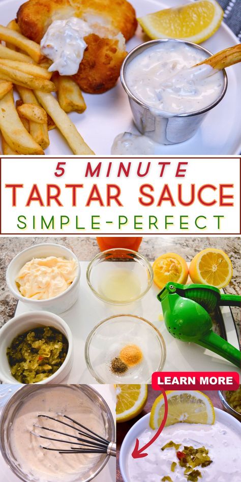 Need a quick tartar sauce and ran out of a bottle? Look no further! This Easy Tartar Sauce is made with simple ingredients you probably already have.  With its creamy, tangy and irresistible flavors, this sauce is the perfect sidekick for all your fish-fry!  So why wait?  Give your fried fish the creamy companion in no time with this easy Tartar Sauce recipe. How To Make Tartar Sauce Easy, Easy Homemade Tartar Sauce Recipe, Fish Tartar Sauce Recipe, Easy Tartar Sauce Recipe Homemade, How Do You Make Tartar Sauce, Healthy Tartar Sauce, Simple Tarter Sauce, Tartar Sauce With Capers, Vegan Tartar Sauce Recipe