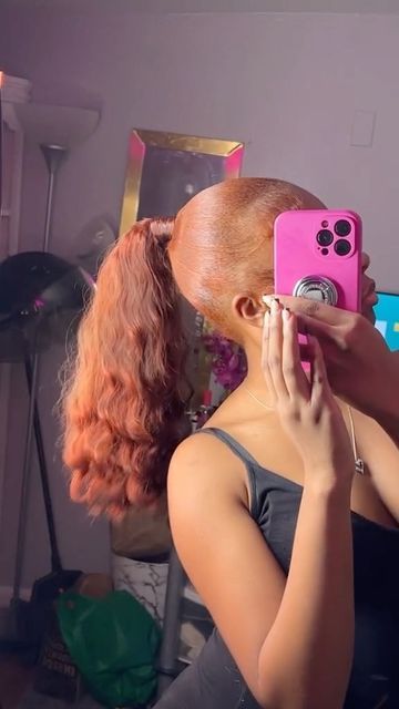 Pretty Natural Hair Color Ideas, Color 30 Ponytail, Copper Hair Hairstyles, Ginger Ponytail Weave, Highlighted Ponytail Weave, Ginger Sleek Ponytail, Honey Blonde Ponytail Black Women, L’oréal Hicolor Copper, Copper Ponytail Black Women