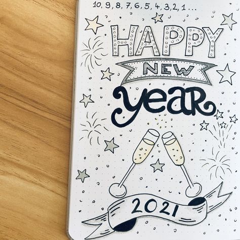 New Year Doodle 2023, Happy New Year Whiteboard, New Year Diary Ideas 2024, New Years Bujo Spread, Happy New Year Drawing Ideas 2023, Happy New Year Journal Ideas, New Year Diy Cards, New Years Card Design, Scrapbook New Year