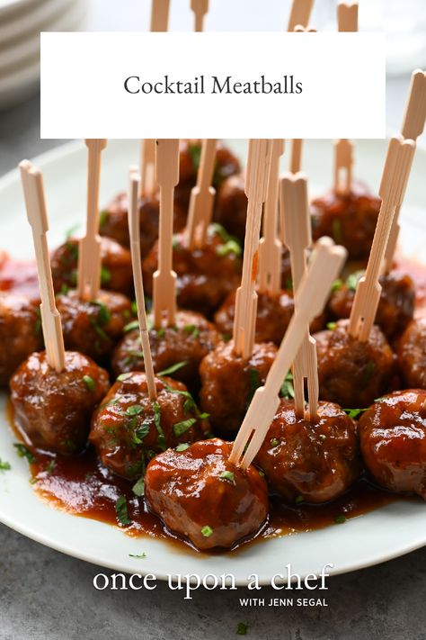 Cocktail Meatballs Sweet Red Chili Sauce, Meatball Appetizer, Meatball Appetizer Recipe, Cocktail Meatballs, Grape Jelly Meatballs, Once Upon A Chef, Mini Meatballs, Appetizer Meatballs, Homemade Cocktails