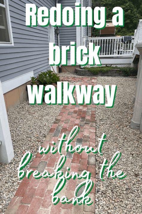 Redoing a brick walkway without breaking the bank - our brick walkway was a mess from flooding and an incorrectly laid pipe under- a few trips to Home Depot later and we're good to go! #Ad #WINTERPREPWITHHOMEDEPOT Brick Paver Walkway Ideas, Brick Walkway Landscaping, Front Yard Brick Walkway Ideas, How To Fix Brick Walkway, Red Brick Sidewalk Ideas, How To Make A Brick Walkway, Flagstone And Brick Walkway, Brick Walkways Paths, Black Brick Walkway