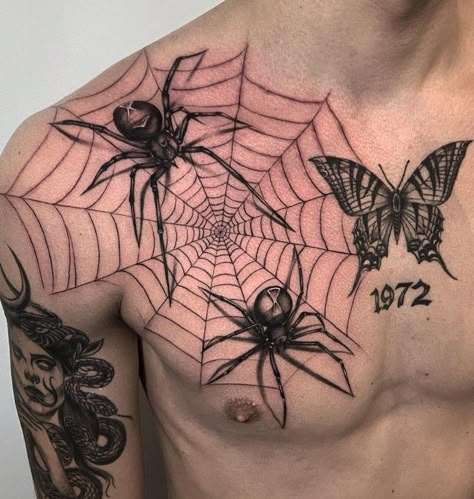 Spider Web Tattoo, Web Tattoo, Wicked Tattoos, Spider Tattoo, Creepy Tattoos, Tattoo Style Drawings, Shoulder Tattoos For Women, Badass Tattoos, Hand Tattoos For Guys