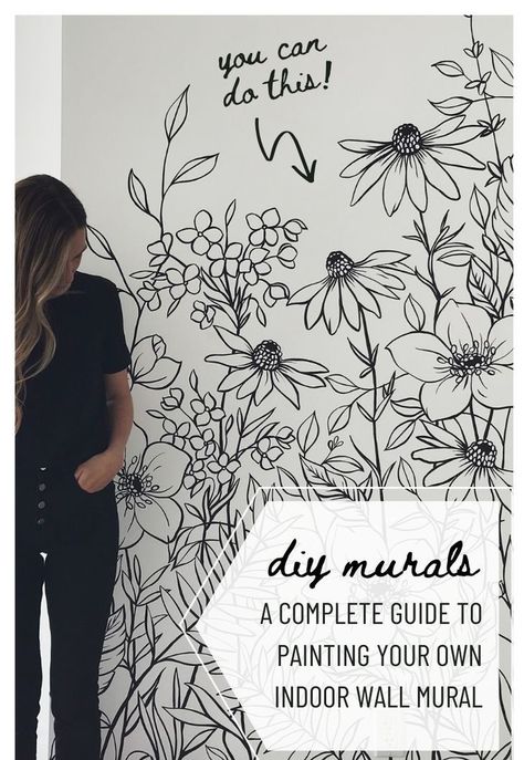 Salon Mural Ideas, Mural Indoor, Easy Wall Painting Ideas, Diy Murals, Wall Mural Flowers, Wall Murals Diy, Floral Wall Mural, Diy Mural, Flower Mural