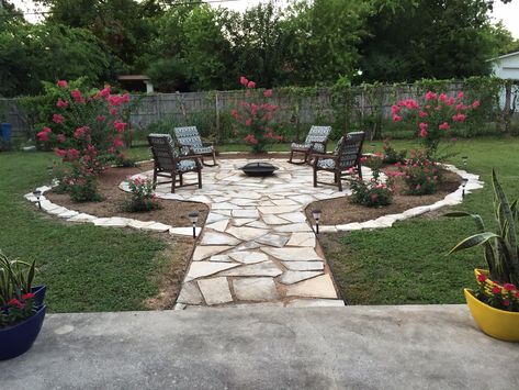 My DIY flagstone patio Fire Pit With Flagstone, Dg And Flagstone Patio, Round Flagstone Patio, Flagstone Landscaping Ideas, Flagstone Patio Extension, Flag Stone Fire Pit, Diy Flagstone Pavers, Diy Rock Patio, Flagstone Fire Pit Area