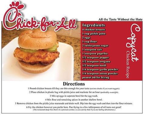 Chick Fa La, Chick Fil A Recipe, Pickle Recipes, Basil Recipes, Chicken Sandwich Recipes, Copycat Restaurant Recipes, Cat Recipes, Chick Fil A, Chicken Sandwich