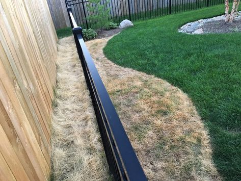 What to do when you can't mow between fences Mowing Strip Along Fence, Mow Strip Under Fence, Mowing Strip, Rock Border, Yard Inspiration, Ground Covering, Diy Fence, Cover Bed, Chain Link Fence