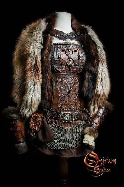 Female warrior nordic outfit Leather Viking Armor, Norse Armor Female, Viking Armor Female, Viking Armour Women, Norse Pagan Outfit, Norse Outfit Female, Viking Armor Women, Viking Female Outfit, Female Viking Armor