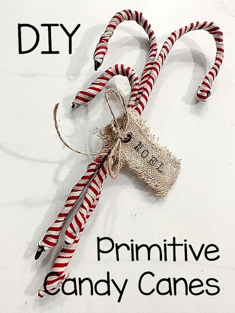 bundle of vintage candy canes How To Make Primitive Candy Canes, Primitive Candy Canes Diy, Fabric Wrapped Candy Canes, Fabric Candy Canes Diy, Wrapped Candy Canes, Primitive Candy Canes, Candy Cane Crafts, Wrapped Candy, Candy Cane Ornament