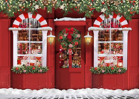 Avezano Santa Claus Outside the Window of the Christmas House Red Christmas Flowers, Making Backdrops, Christmas Stage Design, Red Carpet Backdrop, Floor Material, Backdrop Christmas, Red Photography, Photography Studios, Christmas Backdrops