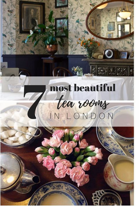 7 Most Beautiful Tea Rooms in London | Traveling to London? Be sure to see some of these tea rooms during your visit to England. The U.K. is known for its tea! Best Tea Rooms In London, Harrods Tea Room, English Tea Room Decor, London Tea Room, High Tea In London, English Tea House, English Tea Room, Tea Rooms, Tea House Aesthetic